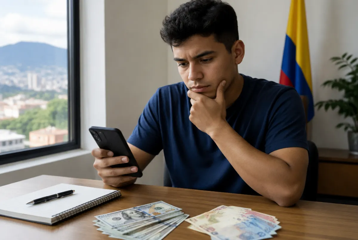 Joven en Colombia con dólares y pesos sobre la mesa piensa cuánto enviar a Venezuela