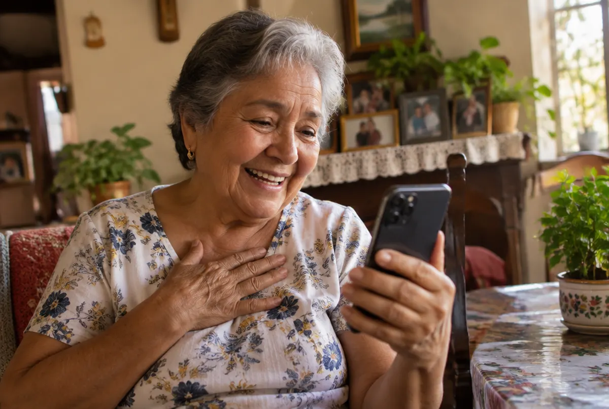 Madre en Venezuela feliz al recibir en su celular el giro enviado desde Colombia